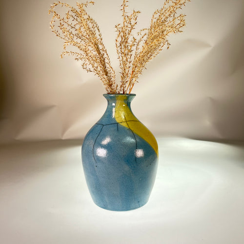 Malmin - blue and yellow vase raku