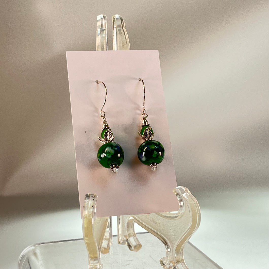 Malmin - green silver leaves earrings