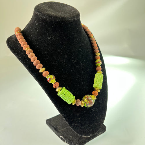 Malmin - gaspeite and lava beaded necklace