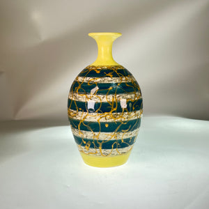 Ward- Vase, yellow, blue, white, gold squiggly