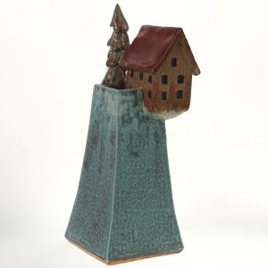 Hannaman - Tree Village Sculpture Baby Blue- Brick Red