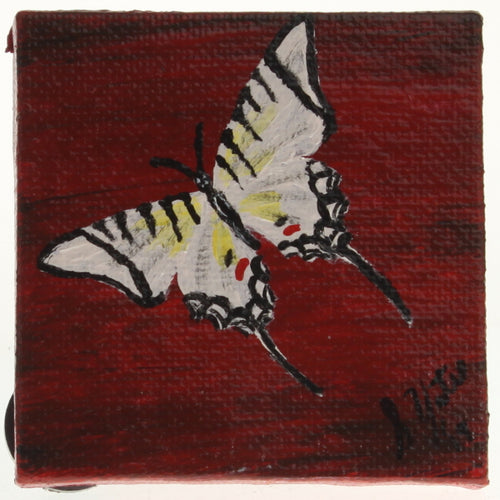 Yates - Tiny Painted Canvas - Zebra Swallowtail Black&White On Dark Red
